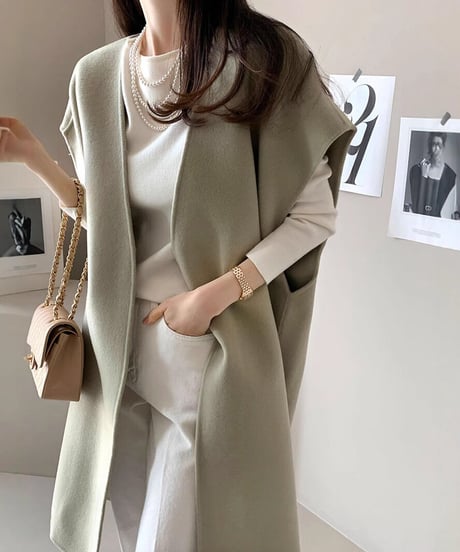 long knit gilet / 3color　hm2594
