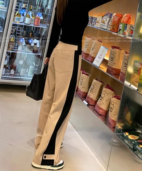 contrast color straight pants　hm1793