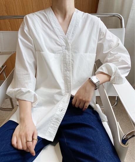 collarless v-neck shirt / 2color　hm2045