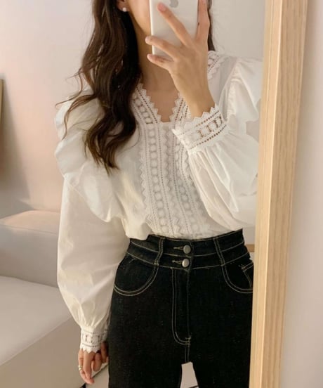 lace sheer blouse / 2color　hm2919