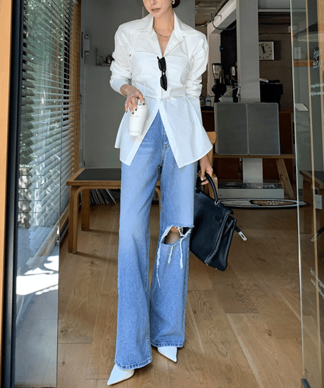 waist back ribbon blouse　hm2853