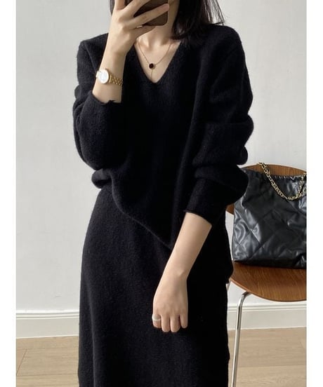 knit tops&skirt set / 4color　hm1867