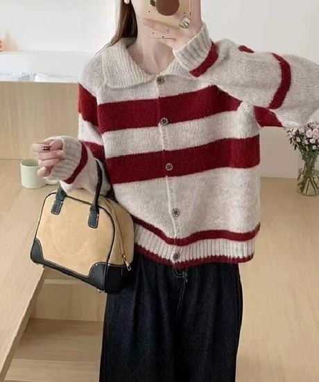collared stripe cardigan / 3color　hm2671