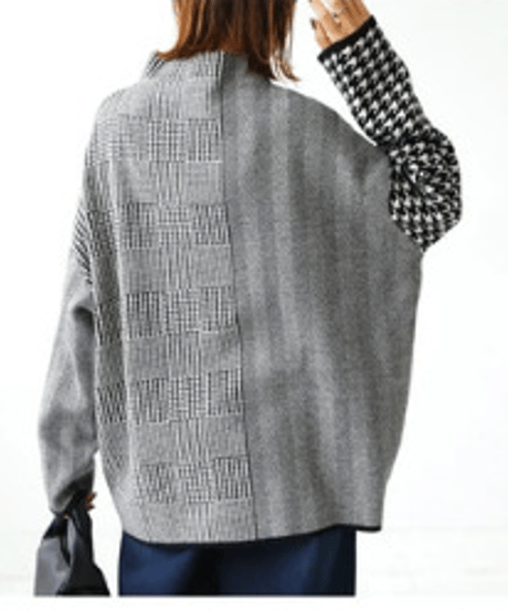 patchwork pattern knit top　hm2687