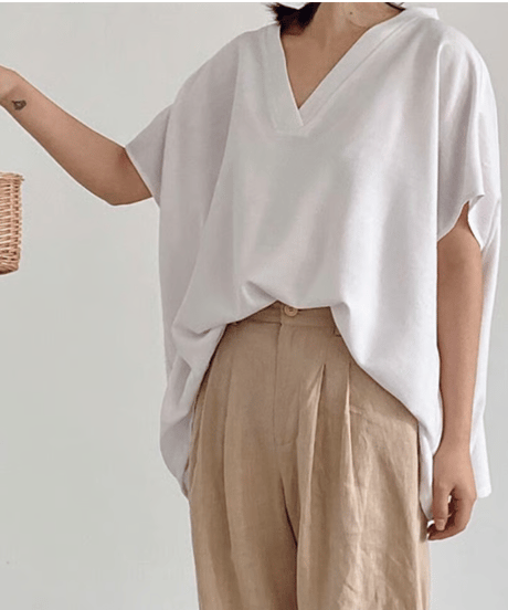 v-neck linen top / 2color　hm1466