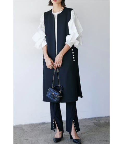 pearl pocket long gilet / 2color　hm2598