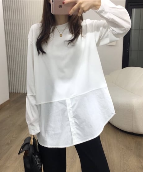 white shirt layered style top　hm1852