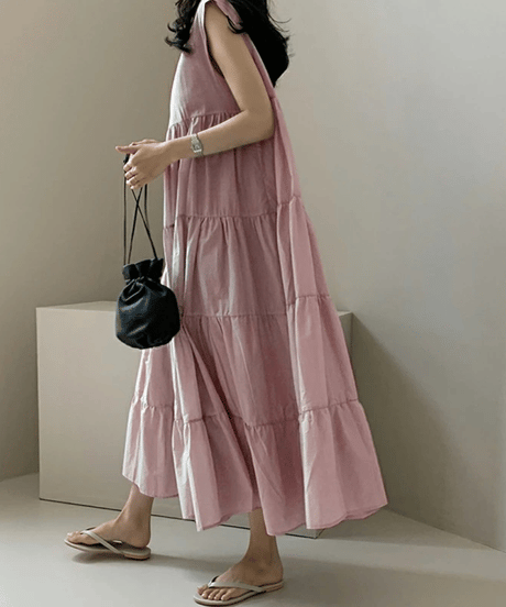 tiered cotton dress / 4color　hm2907