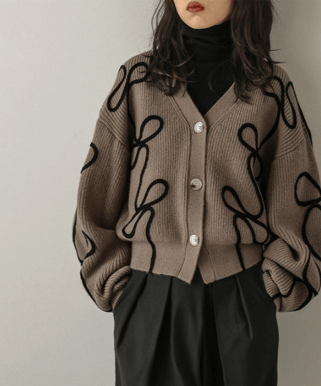 ribbon line knit cardigan / 3color hm2792