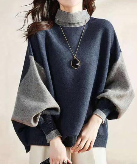 Two-tone knit top / 2color　hm2812