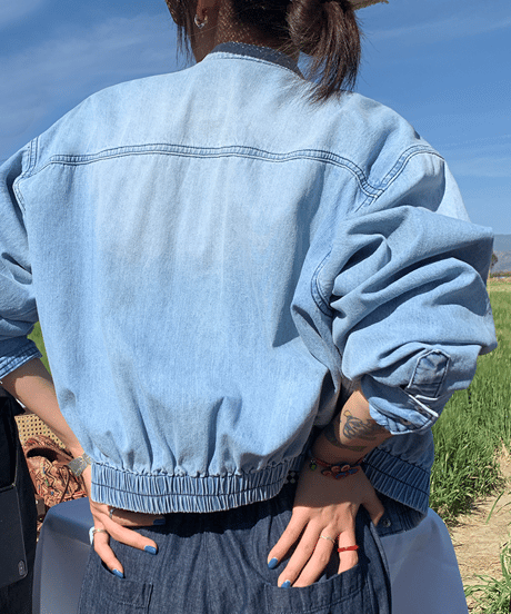 waist gathered denim short jacket　hm1497
