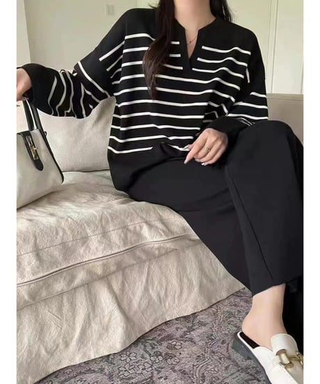 striped knit set-up / 4color　hm2516