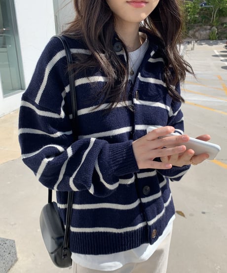 collared stripe cardigan / 2color　hm2663