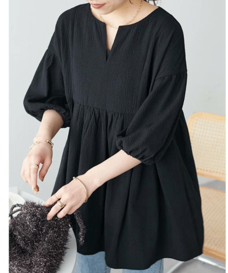 gathered v-neck blouse / 4color　hm2894