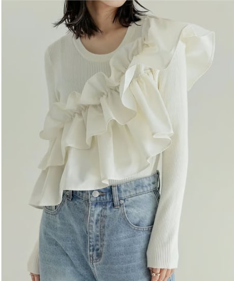 asymme ruffle knit top / 2color　hm2654