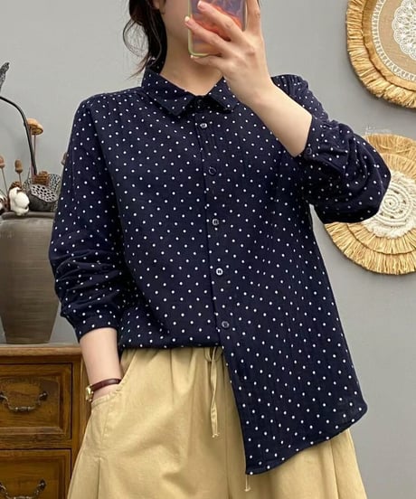 dot button-up shirt / 4color　hm2493