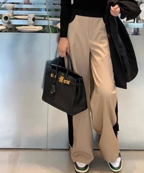 contrast color straight pants　hm1793