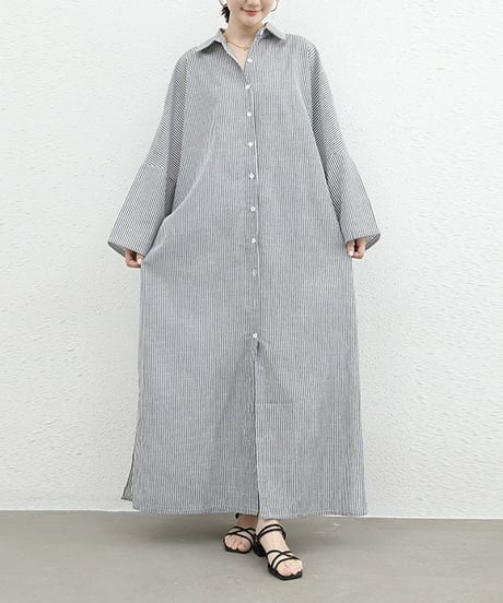 《即納》striped shirt dress / 6color　hm2538