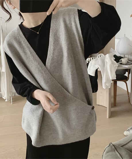 asymmetry knit vest / 4color　hm2590