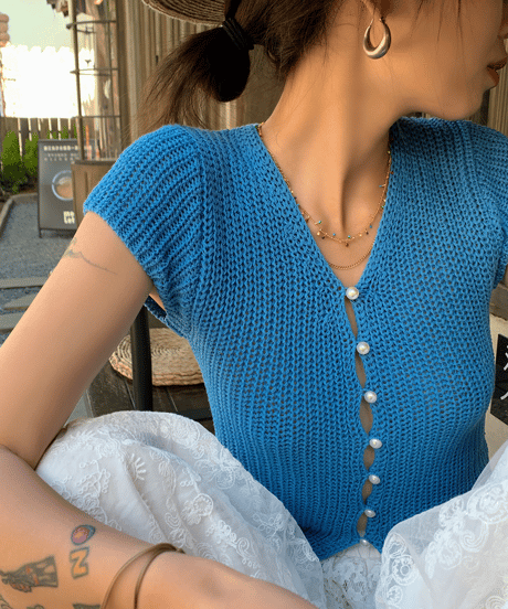 pearl button summer knit / 2color　hm1503