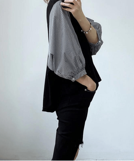 checked sleeve blouse / 3color　hm2636
