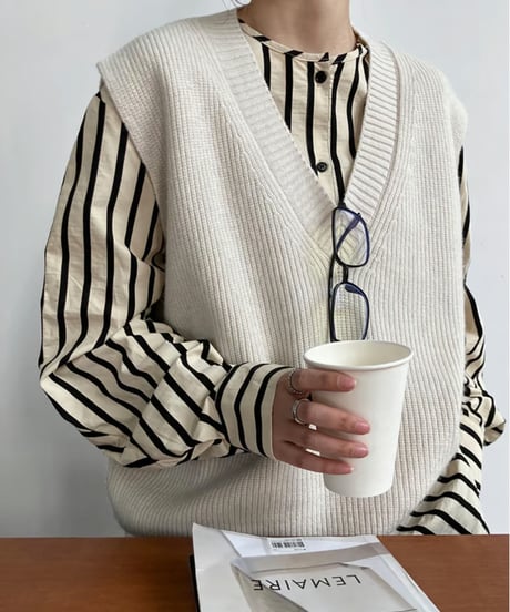 no-collar striped shirt / 2color　hm1678