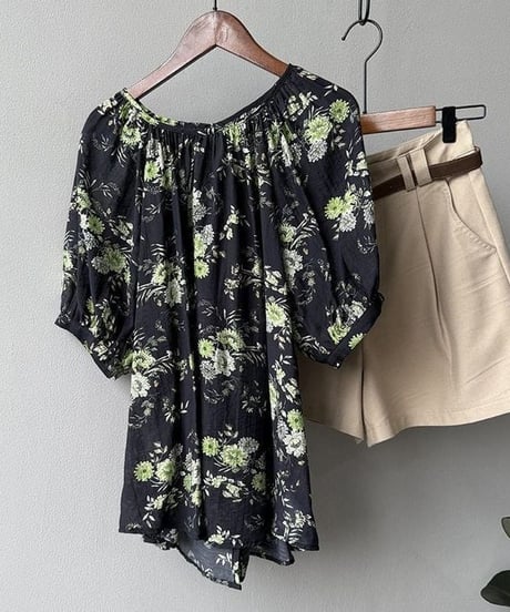 back ribbon floral blouse　hm2278