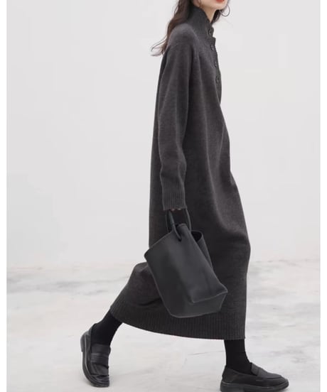 front button long knit dress　hm1881