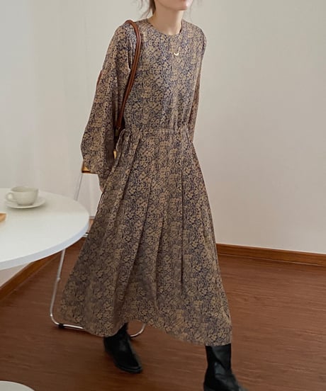 retro flower long dress / 2color　hm1673