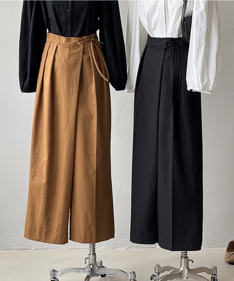 waist ribbon tuck wide pants / 3color　hm1716