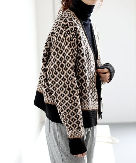 《即納》geometric cardigan / 3color　hm1717