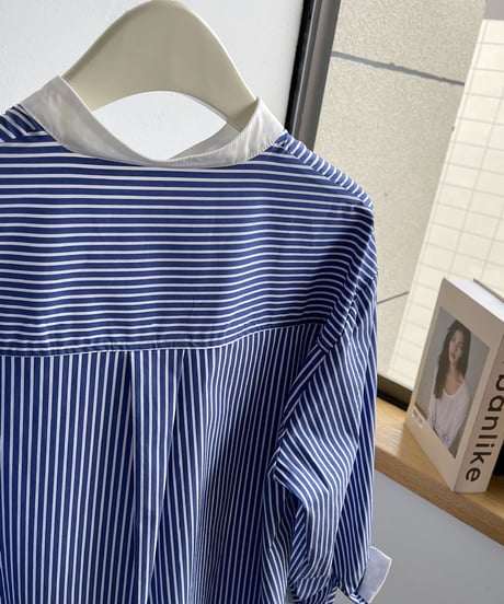 striped collarless blouse　hm2043