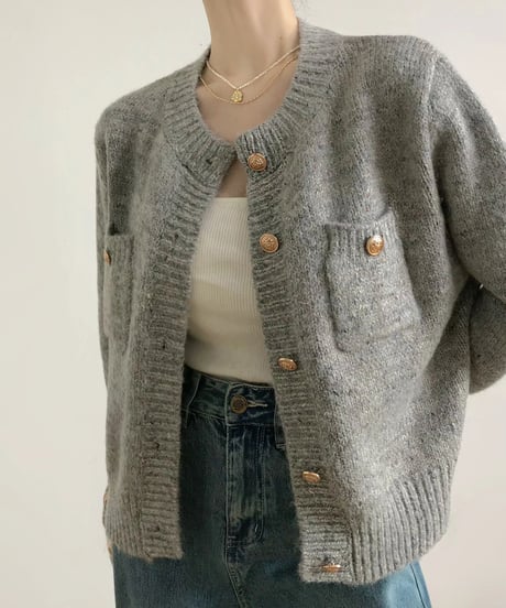 gold button gray cardigan　hm1839