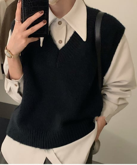 v-neck knit vest / 5color　hm2756