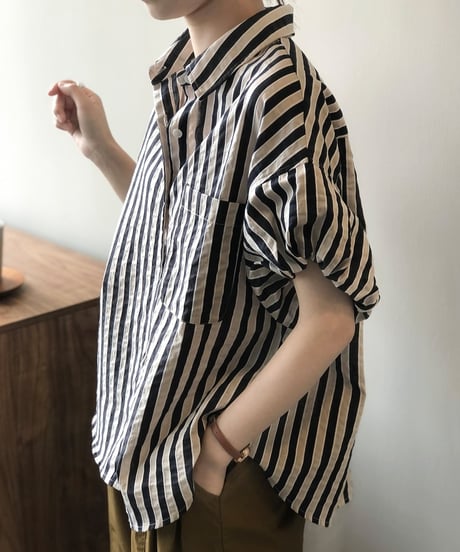 feminine stripe blouse / 2color　hm1478
