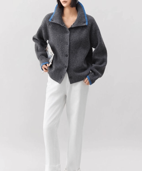 contrast color cardigan / 2color　hm1880