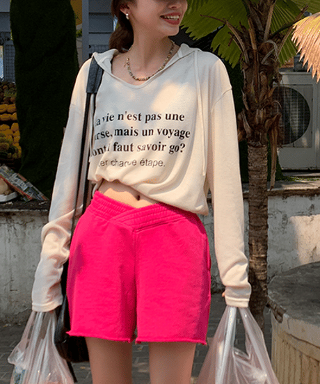 letter print hooded top / 2color　hm1446