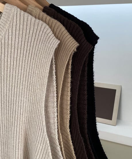 side slit knit vest  / 4color　hm2625
