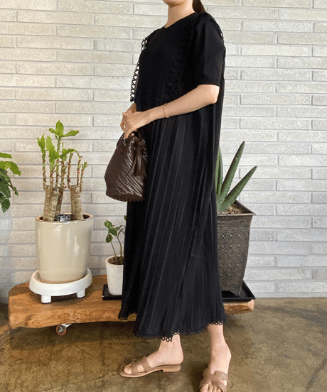 pleated lace dress / 2color　hm2861