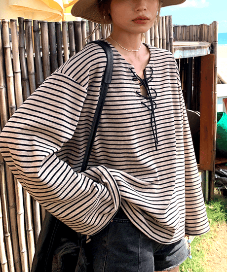 lace-up border top / 2color　hm1344