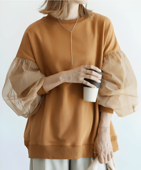 sheer sleeve sweatshirt / 5color　hm2576