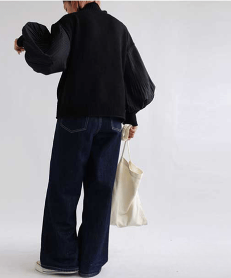 pleated sleeve knit top / 2color　hm2685