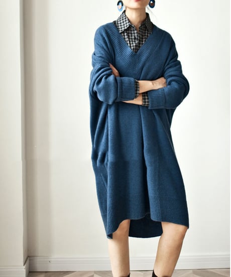 v-neck knit dress / 3color　hm1743