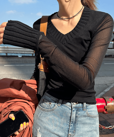 splicing mesh shirt / 2color　hm1244