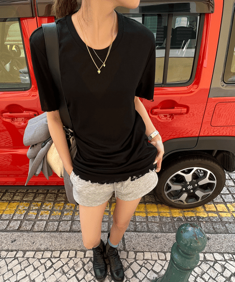 damaged ribbed t-shirt / 3color　hm1303
