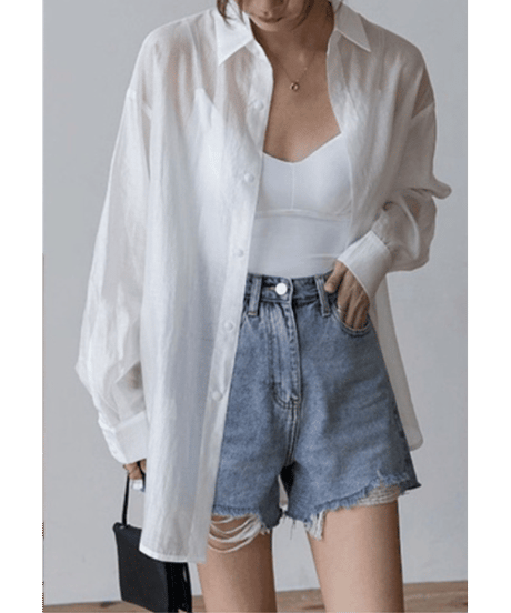 ribbon sheer shirt / 2color　hm2878