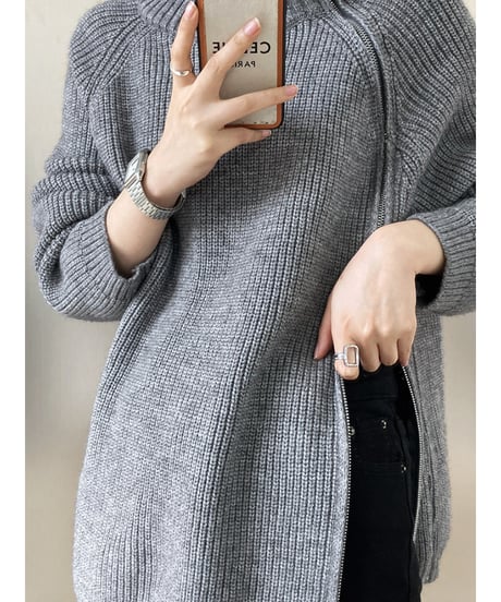 zipper high neck knit / 4color　hm1659