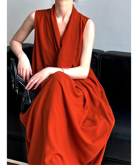 《即納》cross design v-neck dress / 2color　hm2046
