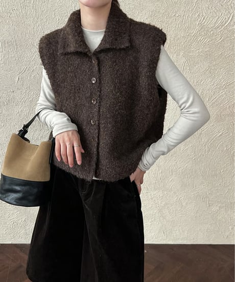 textured knit vest / 4color　hm2675