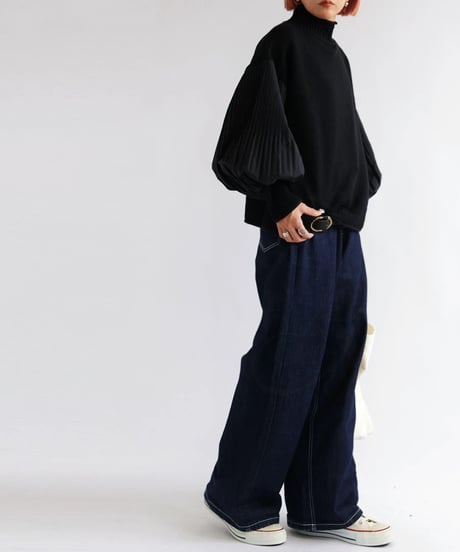 pleated sleeve knit top / 2color　hm2685